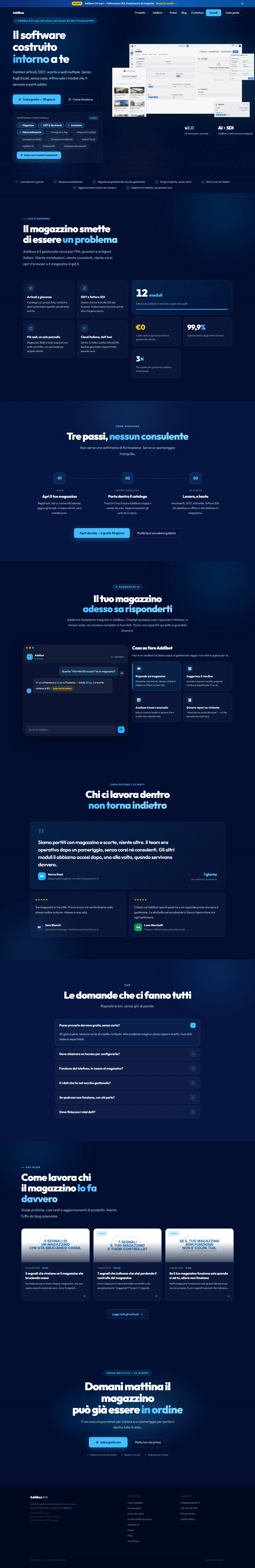 Schermata della home page del progetto Addibox