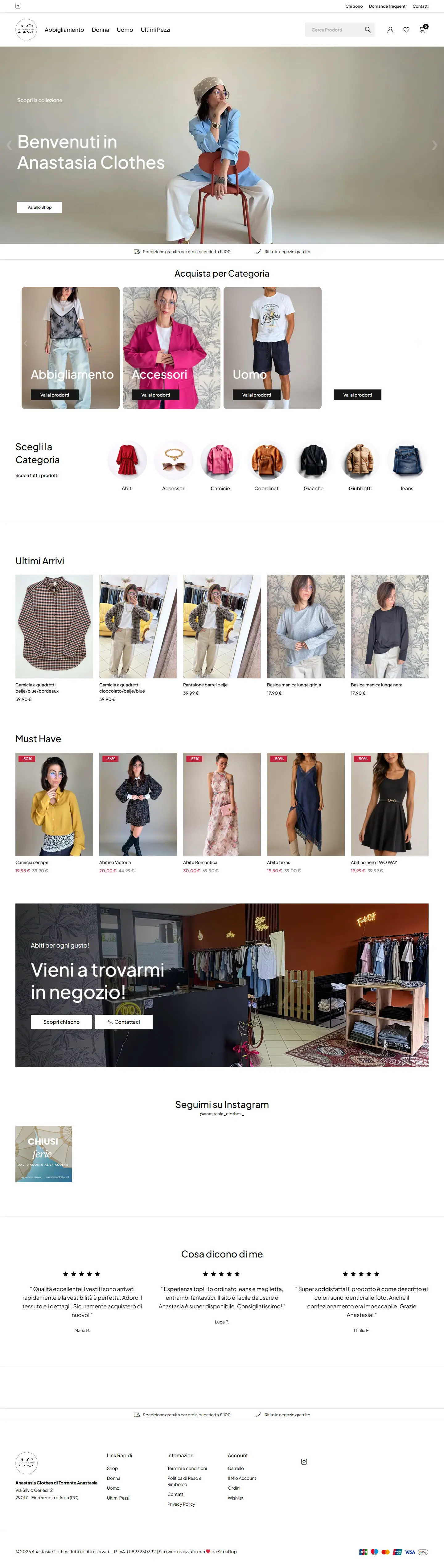 Schermata della home page del progetto Anastasia Clothes