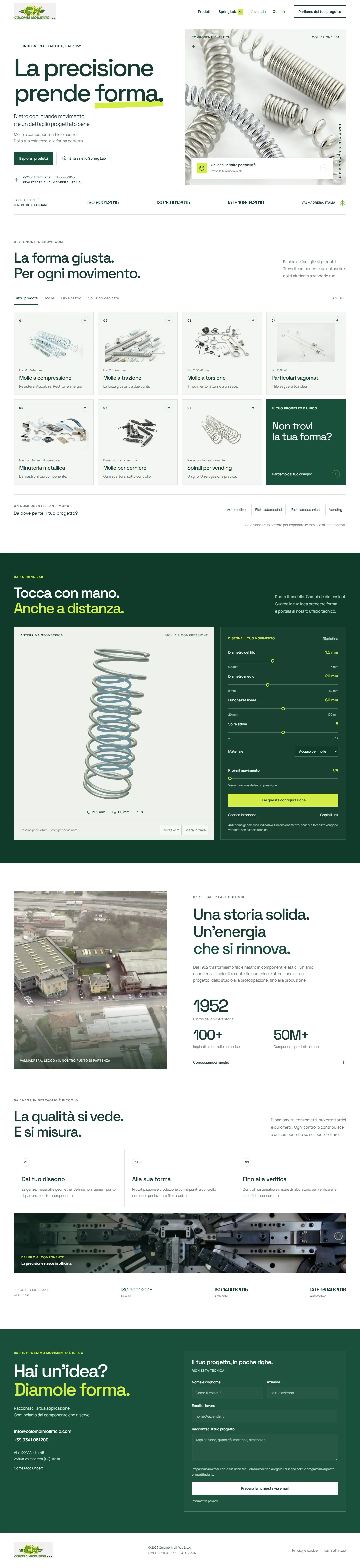 Schermata della home page del progetto Colombi Mollificio