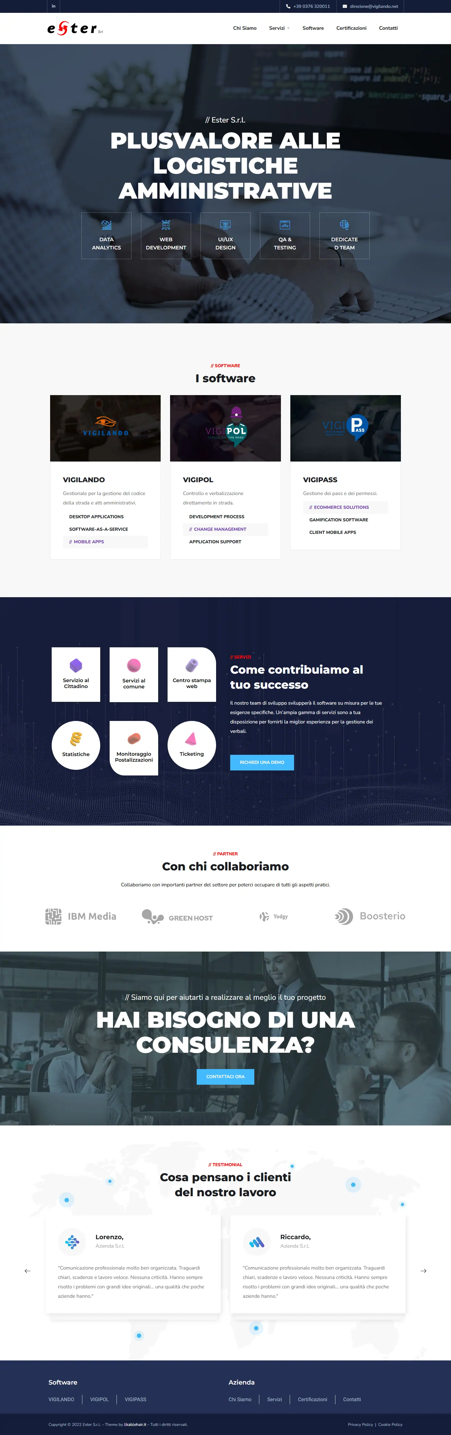 Schermata della home page del progetto Ester S.r.l.