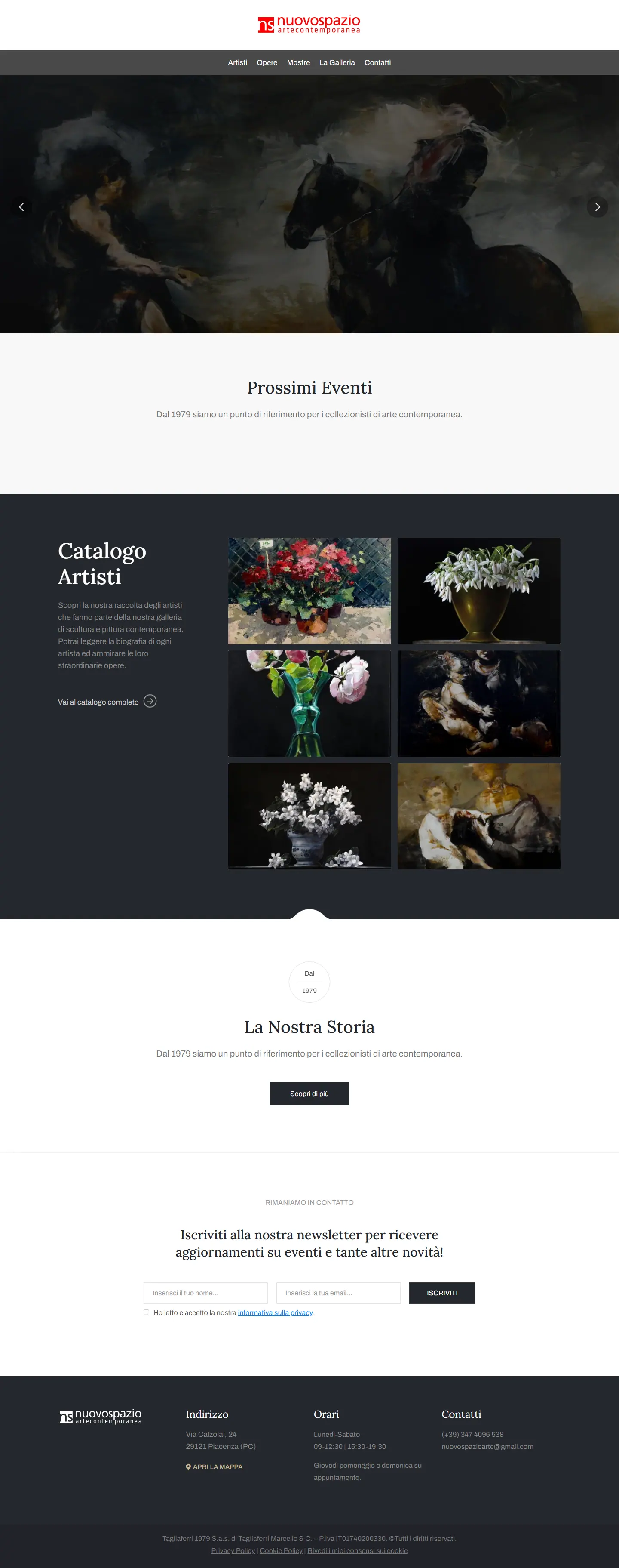Schermata della home page del progetto Galleria Nuovospazio