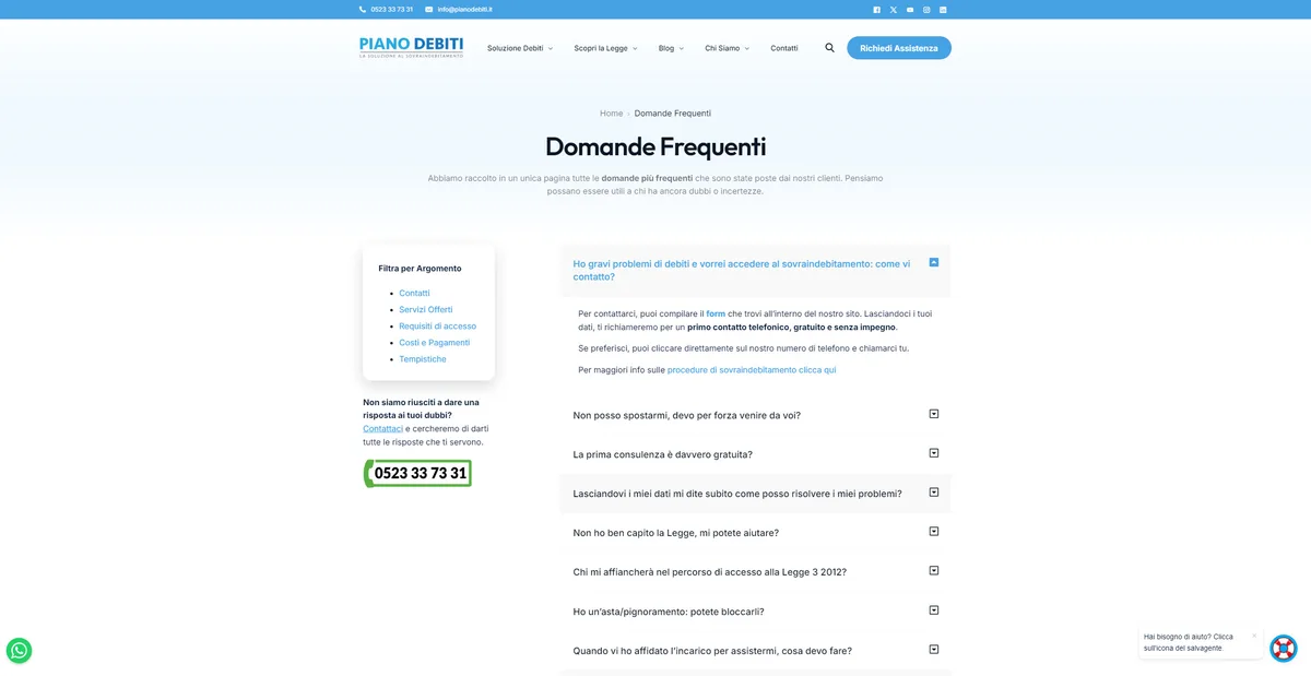 Domande frequenti Piano Debiti