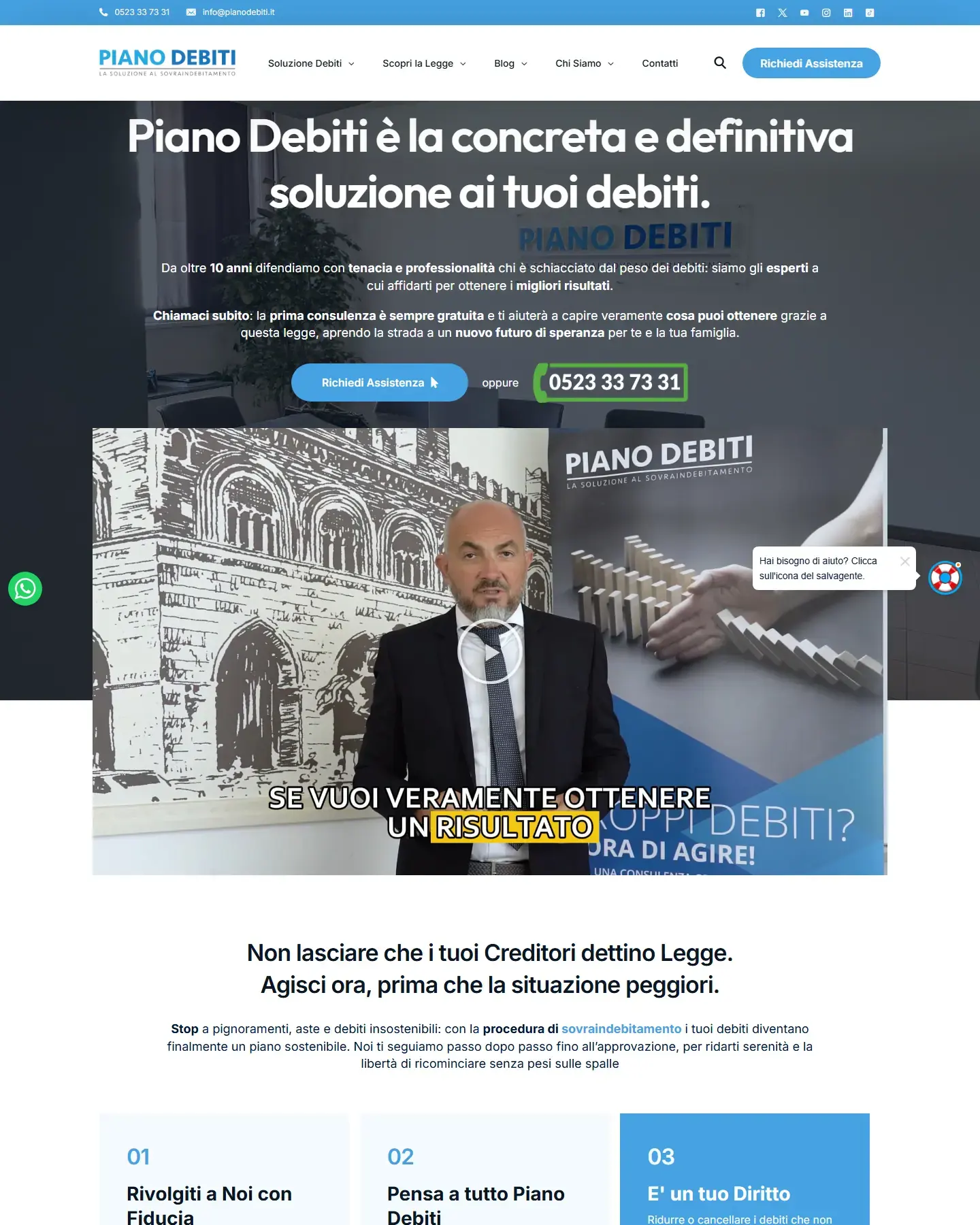Schermata della home page del progetto Piano Debiti