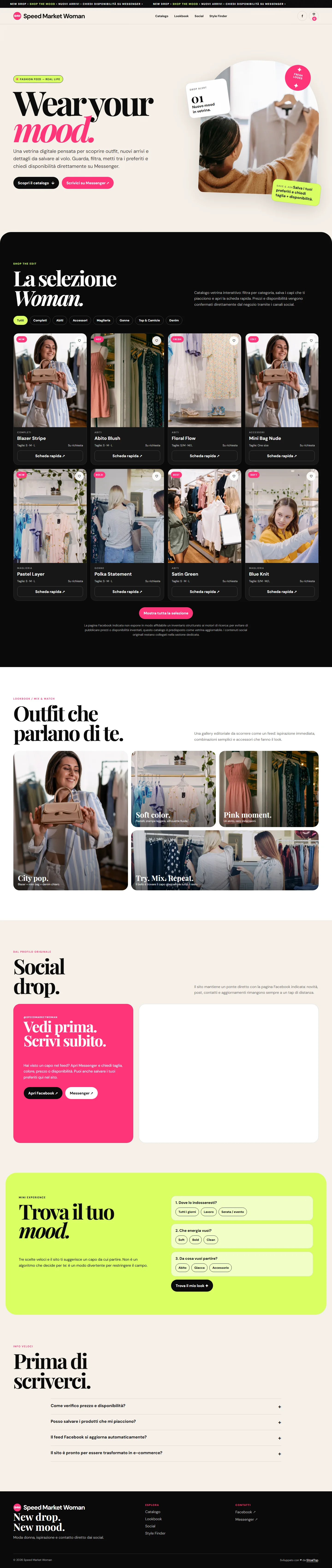 Schermata della home page del progetto Speed Market Woman
