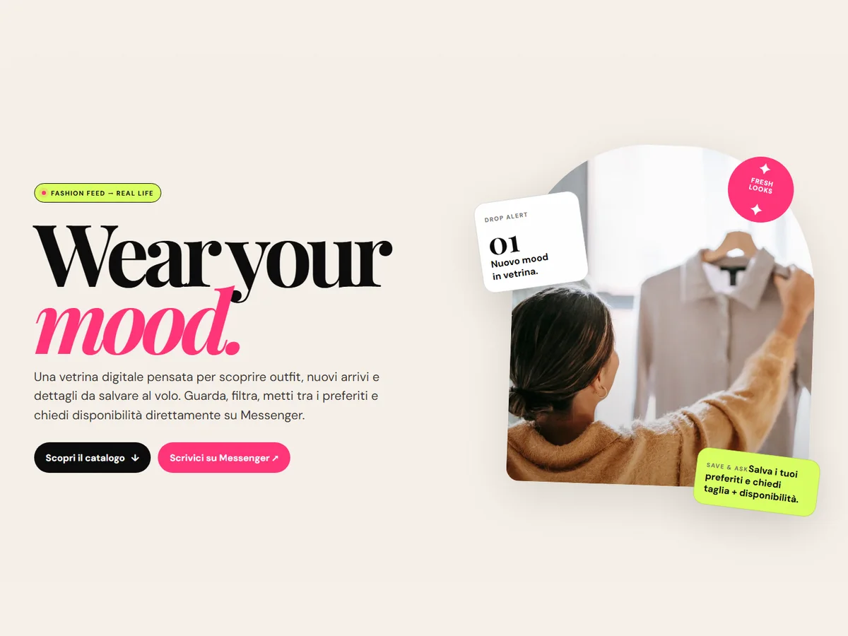 Apertura della proposta Speed Market Woman con titolo Wear your mood, fotografia moda e accenti rosa