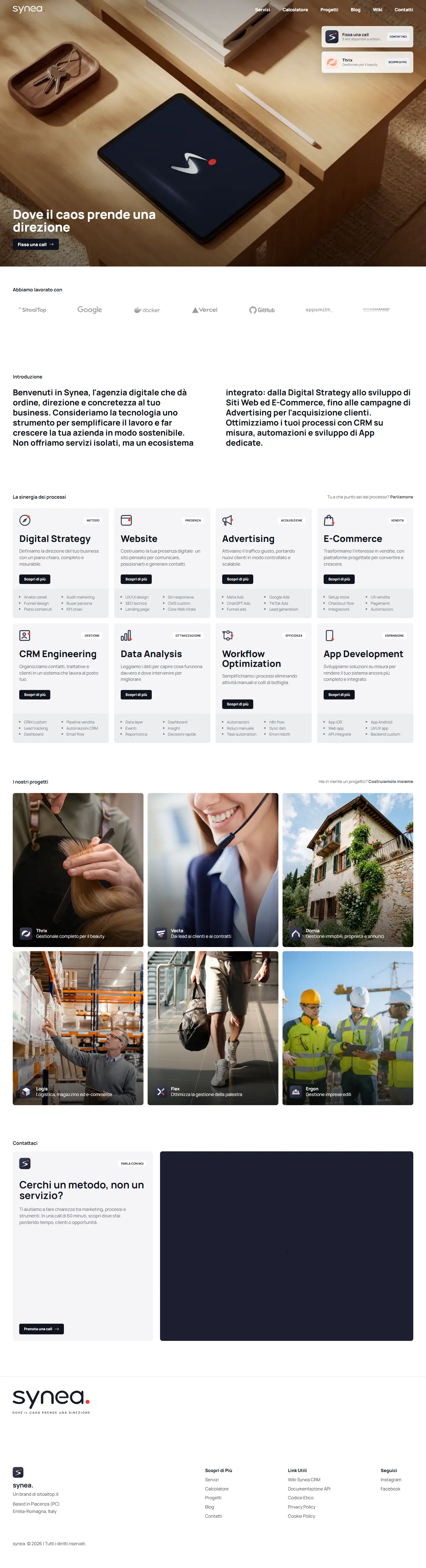 Schermata della home page del progetto Synea