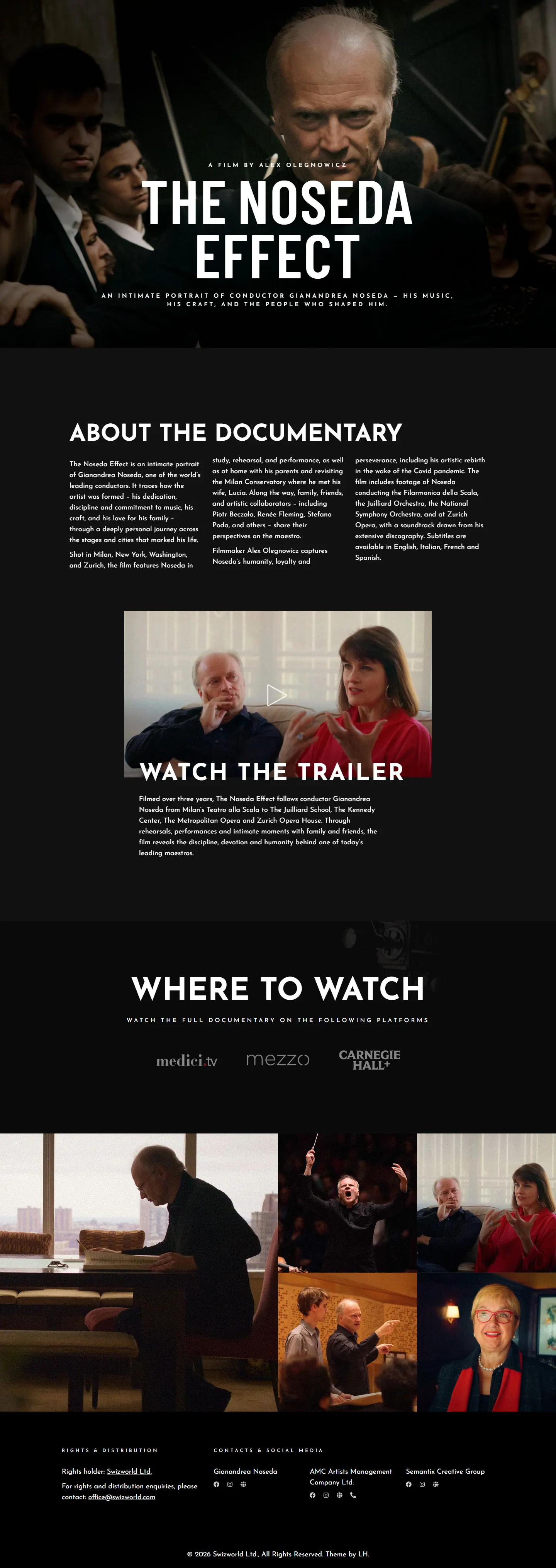 Schermata della home page del progetto The Noseda Effect