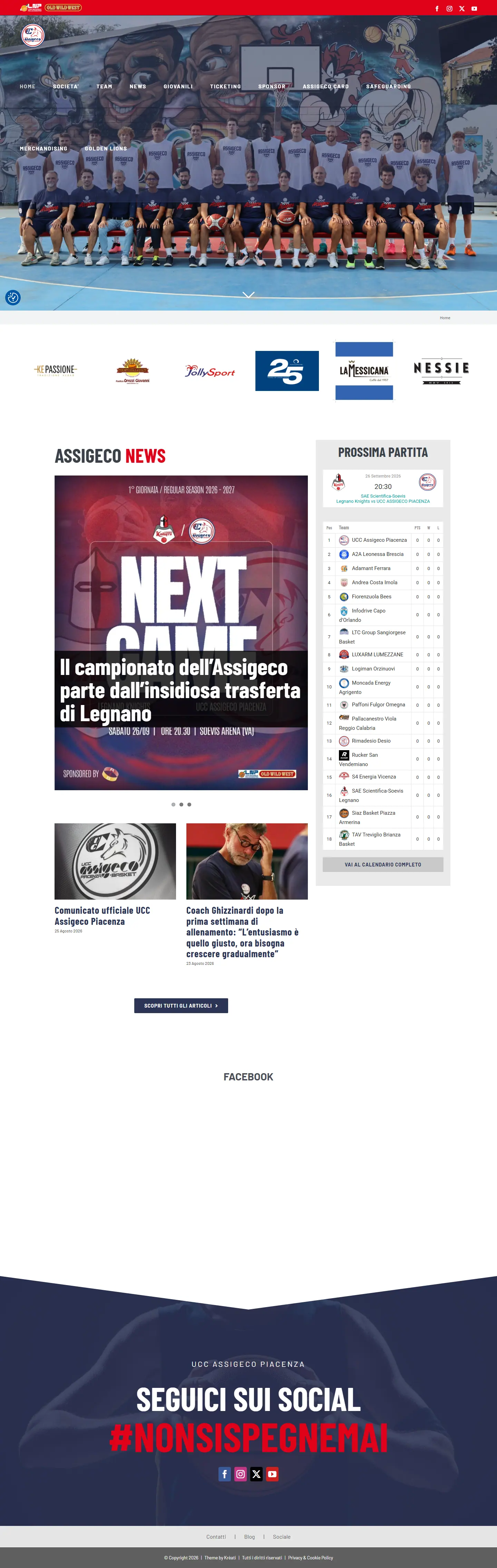 Schermata della home page del progetto UCC Assigeco Piacenza